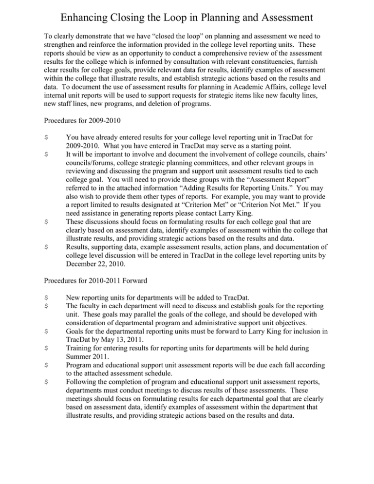 Enhancing Closing The Loop In Planning And Assessment