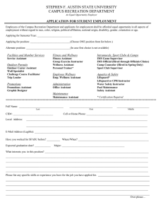 STEPHEN F. AUSTIN STATE UNIVERSITY CAMPUS RECREATION DEPARTMENT  APPLICATION FOR STUDENT EMPLOYMENT