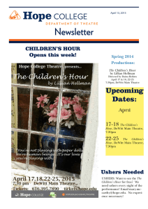 Newsletter Upcoming Dates: Ushers Needed