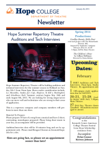Newsletter Hope Summer Repertory Theatre Auditions and Tech Interviews