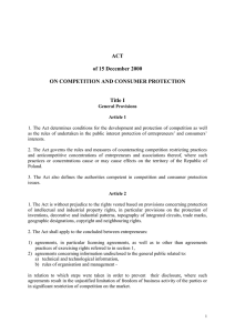 ACT of 15 December 2000 ON COMPETITION AND CONSUMER PROTECTION