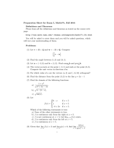 Preparation Sheet for Exam I, Math171, Fall 2015 Definitions and Theorems