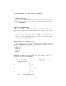 Preparation Sheet for Final Math171, Fall 2015 General Comments