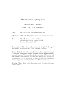Math 618-600, Spring 2005 Professor Emil J. Straube