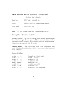 Math 222-501: Linear Algebra I , Spring 2005
