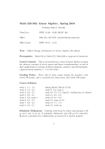 Math 323-502: Linear Algebra , Spring 2010
