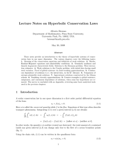 Lecture Notes on Hyperbolic Conservation Laws