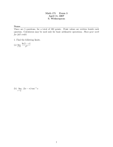 Math 171 Exam 3 April 11, 2007 S. Witherspoon