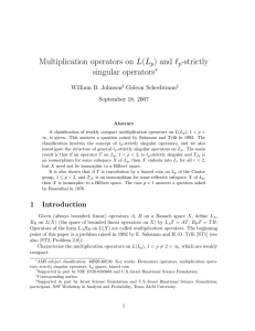 Multiplication operators on L(L ) and ` -strictly singular operators
