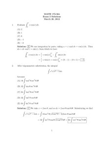 MATH 172.504 Exam 2 Solutions March 20, 2012 Z