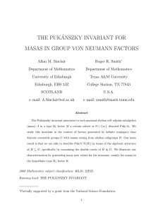 THE PUK ´ ANSZKY INVARIANT FOR MASAS IN GROUP VON NEUMANN FACTORS