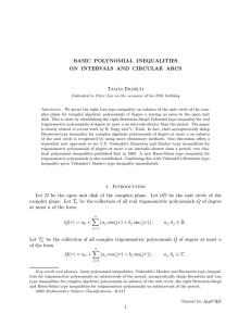 BASIC POLYNOMIAL INEQUALITIES ON INTERVALS AND CIRCULAR ARCS Tam´ as Erd´