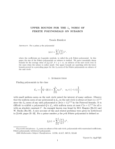 UPPER BOUNDS FOR THE L NORM OF FEKETE POLYNOMIALS ON SUBARCS Tam´