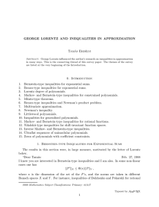 GEORGE LORENTZ AND INEQUALITIES IN APPROXIMATION Tam´ as Erd´ elyi