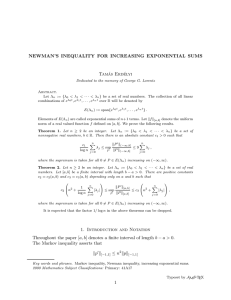 NEWMAN’S INEQUALITY FOR INCREASING EXPONENTIAL SUMS Tam´ as Erd´ elyi