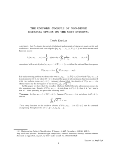 THE UNIFORM CLOSURE OF NON-DENSE RATIONAL SPACES ON THE UNIT INTERVAL Tam´