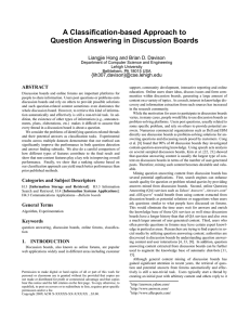 A Classification-based Approach to Question Answering in Discussion Boards