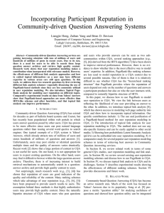 Incorporating Participant Reputation in Community-driven Question Answering Systems