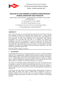 RELEASE OF ASH-FORMING ELEMENTS FROM BIOMASS DURING OXIDATION AND PYROLYSIS