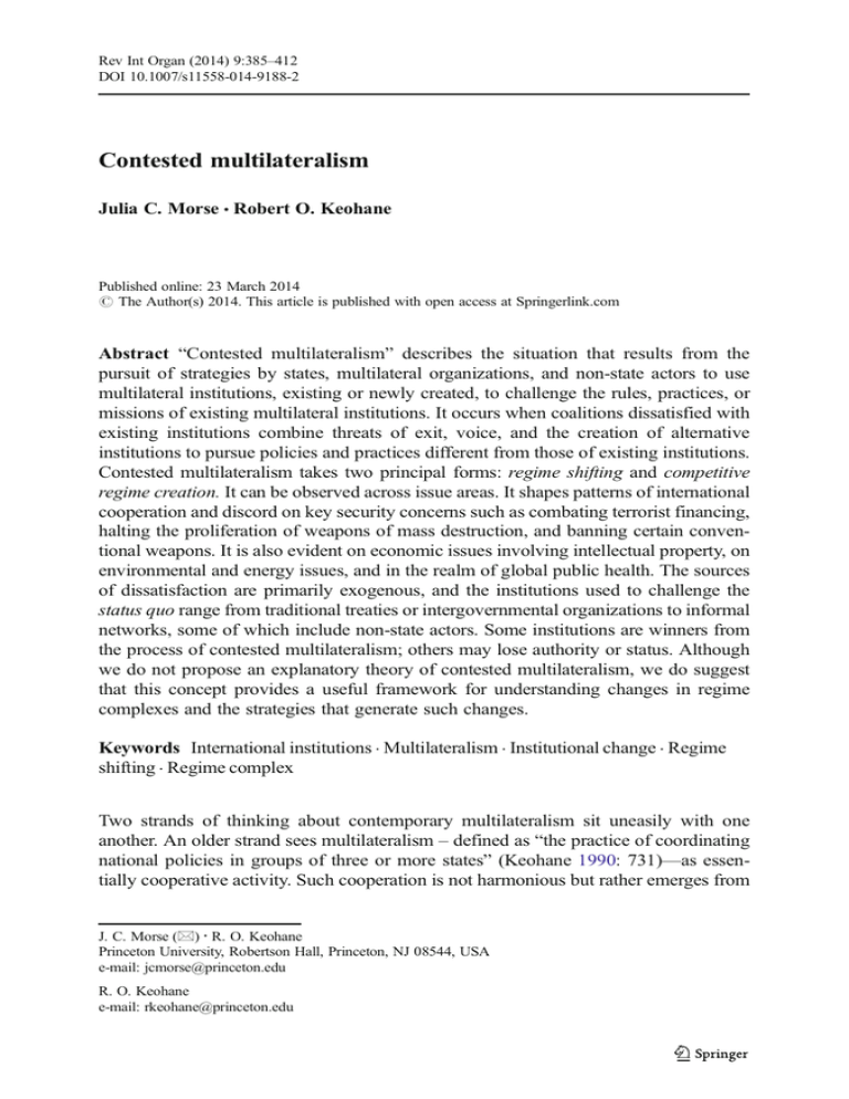 Contested multilateralism Julia C. Morse Robert O. Keohane