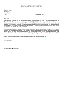 EXAMPLE AUDIT COMPLETION LETTER.  Example Limited, The Quay,