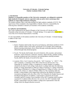 University of Colorado—Colorado Springs Student Academic Ethics Code  A. Introduction