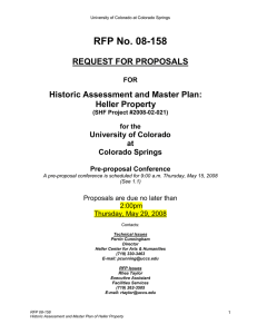 RFP No. 08-158 REQUEST FOR PROPOSALS Historic Assessment and Master Plan: Heller Property