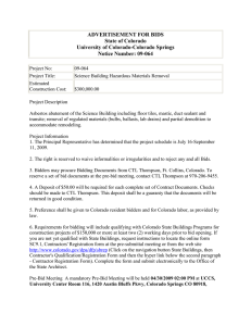 ADVERTISEMENT FOR BIDS State of Colorado University of Colorado-Colorado Springs Notice Number: 09-064