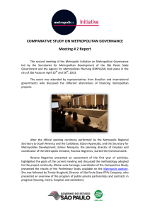 COMPARATIVE STUDY ON METROPOLITAN GOVERNANCE Meeting # 2 Report