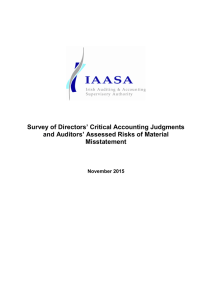 Directors’ Critical Accounting Judgments Survey of Auditors’ Assessed Risks of Material