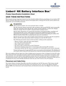 Liebert NX Battery Interface Box SAVE THESE INSTRUCTIONS Product Specification/Installation Sheet
