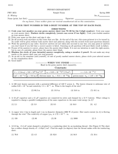 31111 PHYSICS DEPARTMENT PHY 2053 Sample Exam