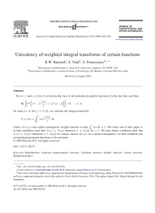 Univalency of weighted integral transforms of certain functions R.W. Barnard