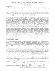 EMMY NOETHER HIGH-SCHOOL MATHEMATICS DAY Texas Tech University May 11, 2011