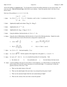 Math 1351-013 Exam II-A February 27, 2004 separate