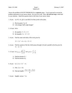 Math 1351-008 Exam I February 9, 2007 MakeUp B