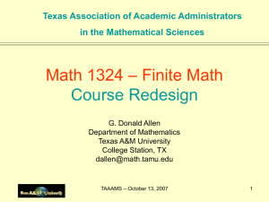 – Finite Math Math 1324 Course Redesign Texas Association of Academic Administrators