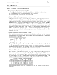 Page 1 Week in Review #3 Section 3.2: Linear Programming Problems.