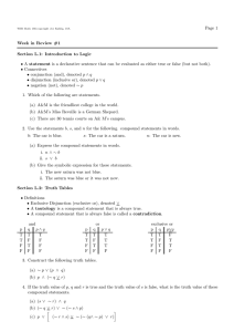 Page 1 Week in Review #1 Section L.1: Introduction to Logic