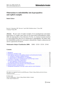 Mathematische Annalen Obstructions to embeddability into hyperquadrics and explicit examples