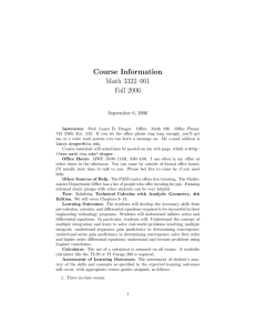 Course Information Math 3322–001 Fall 2006 September 6, 2006