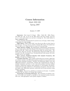 Course Information Math 3322–001 Spring 2007 January 17, 2007