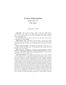 Course Information Math 3354–01 Fall 2008 September 8, 2008