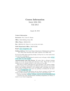 Course Information Math 3350–D01 Fall 2013 August 26, 2013