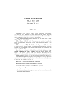 Course Information Math 3350–202 Summer II, 2012 July 9, 2013