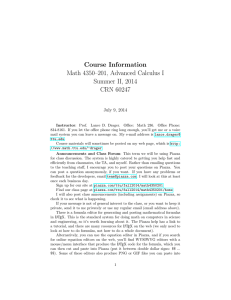 Course Information Math 4350–201, Advanced Calculus I Summer II, 2014 CRN 60247