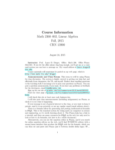 Course Information Math 2360–002, Linear Algebra Fall, 2015 CRN 13900