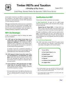 Timber REITs and Taxation Qualifications for A REIT August 2011