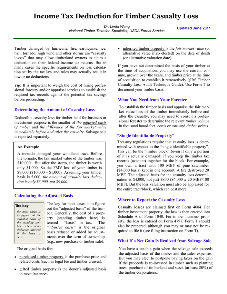 Income Tax Deduction For Timber Casualty Loss