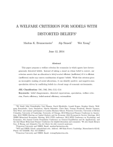 A WELFARE CRITERION FOR MODELS WITH DISTORTED BELIEFS Markus K. Brunnermeier Alp Simsek